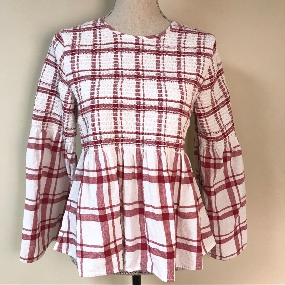 Caslon Boho Lagen Peplum Top Sz XS Red Whi… Holiday